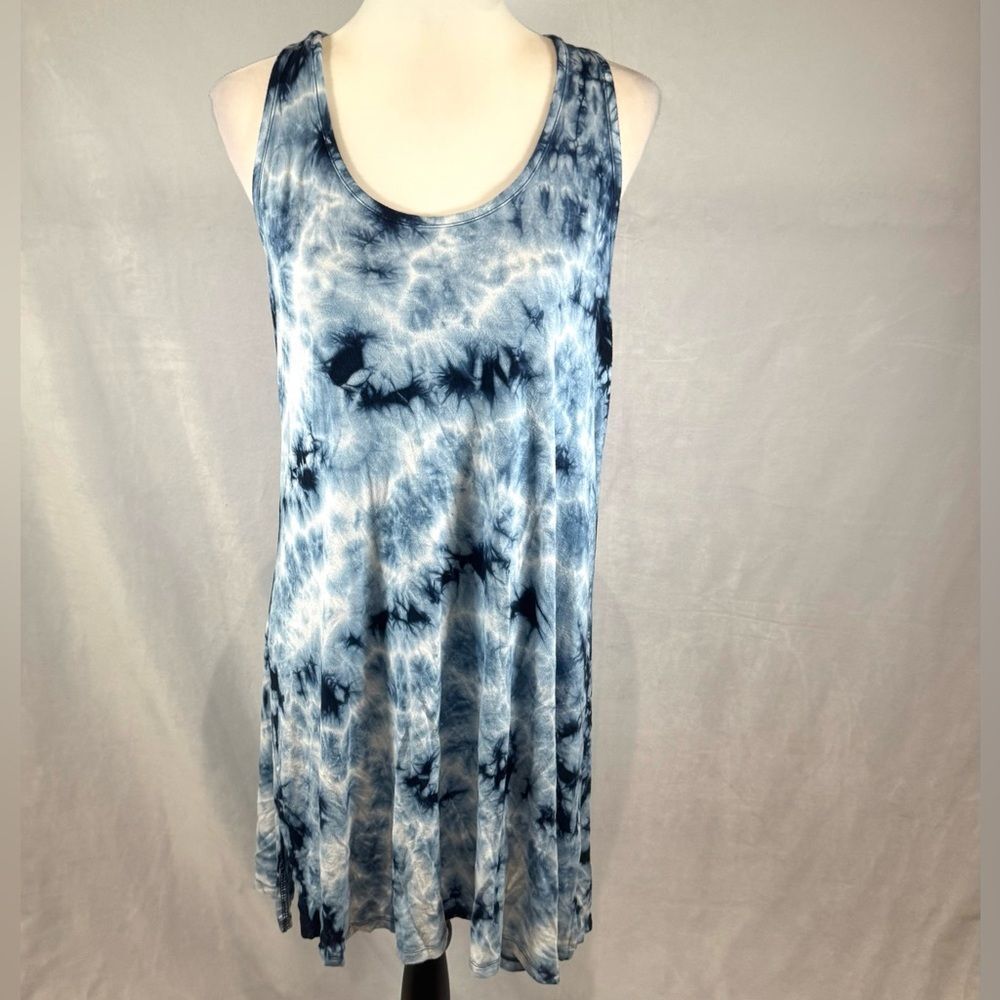 Beach Break blue and white tie dye gathered racerback dress size medium
